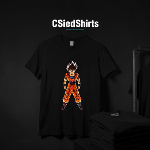 Black t-shirt with a character design on a dark background, featuring the brand 'CSiedShirts'.