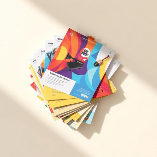 Stack of colorful custom flyers